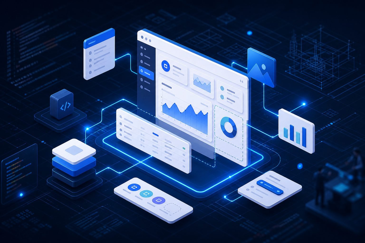 Custom software development dashboard showing planning, design, and engineering for business applications